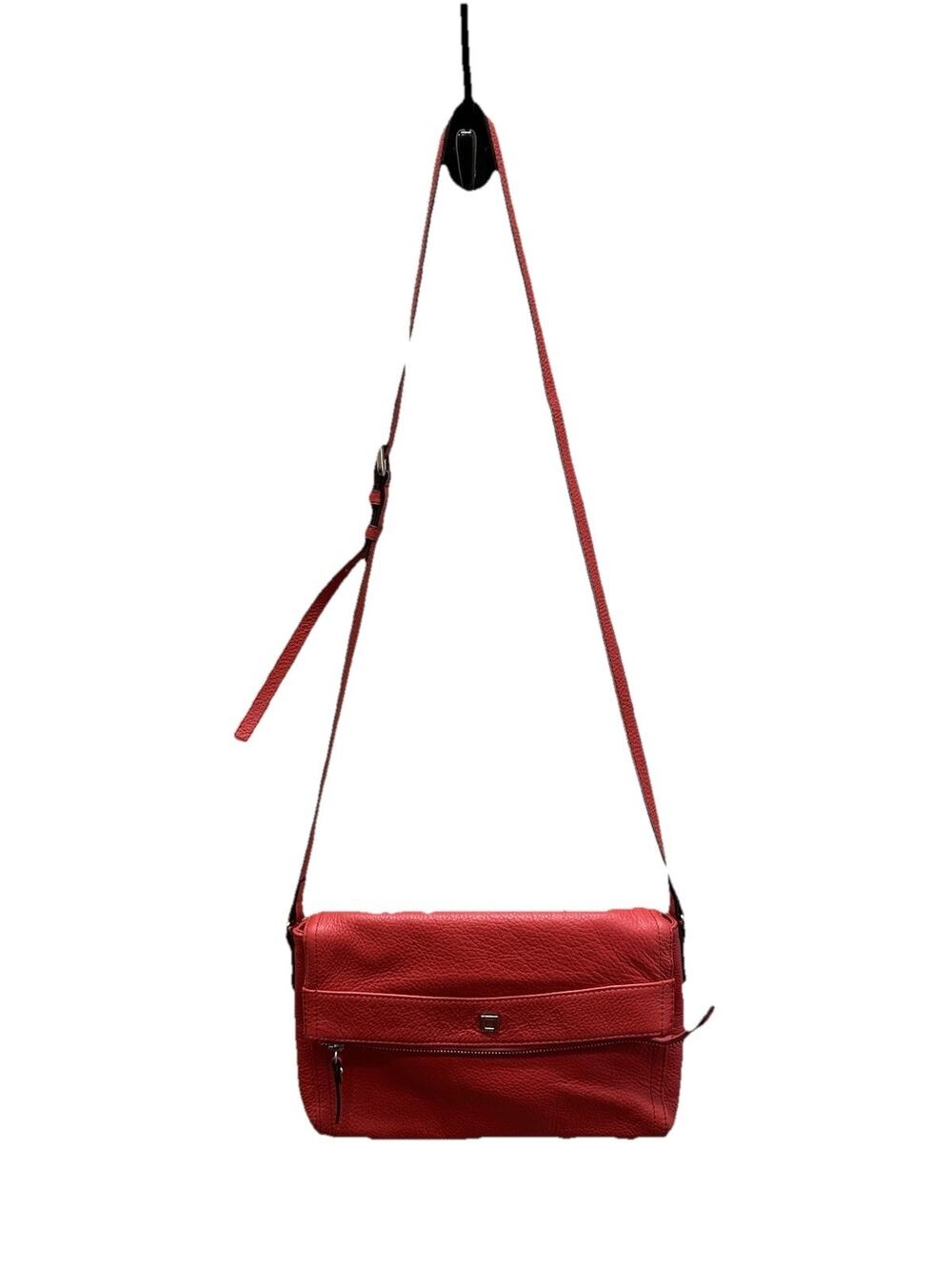 Lodis Red Pebbled Leather Crossbody Handbag Purse Silver Hardware